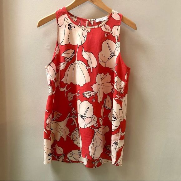 Dalia sleeveless red and‎ white floral blouse woman’s size M - Picture 1 of 8